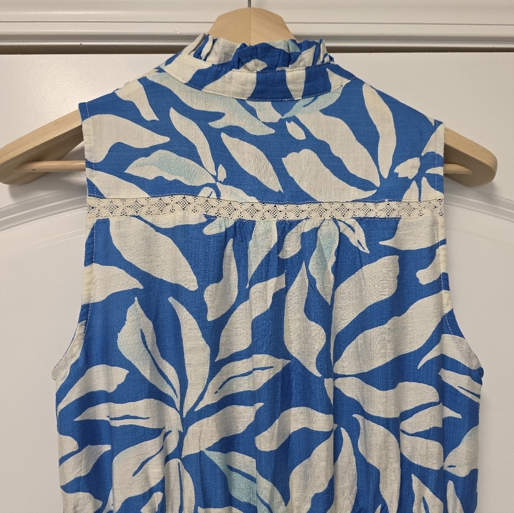Womens Floral Print Maxi Dress Blue White Long Dress Size Small    Ruffled Beach - Picture 5 of 12